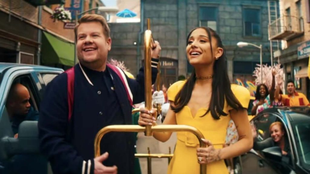 Ariana Grande, James Corden Celebrate the End of Lockdown with New Spin