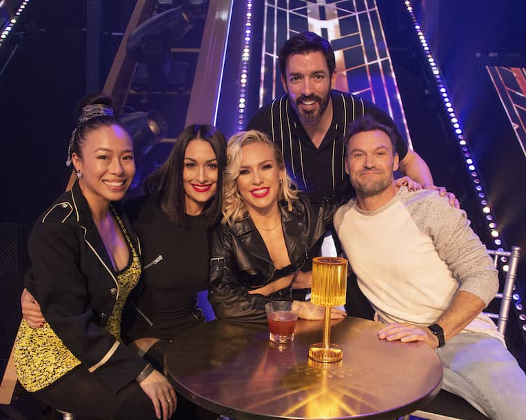 Linda Phan, Nikki Bella, Sharna Burgess, Drew Scott, and Brian Austin Green in the audience of 'Dancing With the Stars'