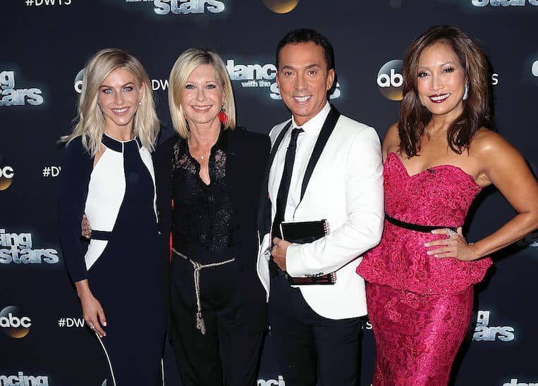 Julianne Hough, Olivia Newton-John, Bruno Tonioli, and Carrie Ann Inaba on the 'Dancing With the Stars' red carpet