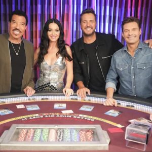 Lionel Richie, Katy Perry, Luke Bryan, and Ryan Seacrest filming 'American Idol'