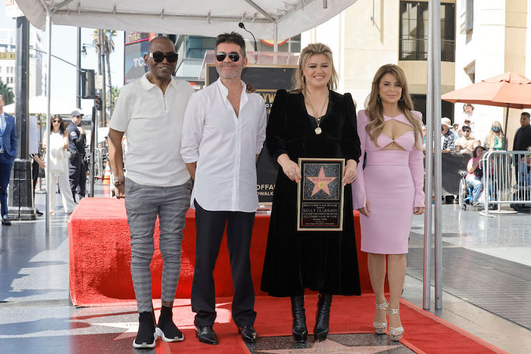 Randy Jackson, Simon Cowell, Kelly Clarkson and Paula Abdul at Kelly Clarkson's Hollywood Walk of Fame Ceremony