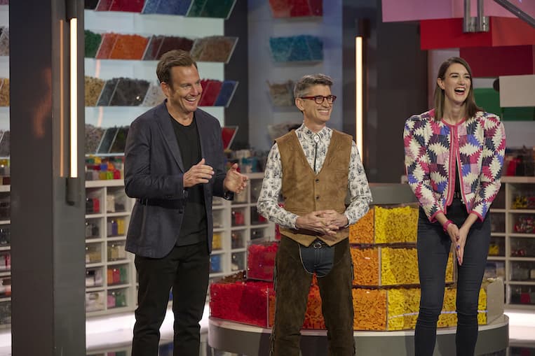 Will Arnett with BrickMasters Jamie and Amy on 'LEGO Masters'