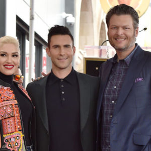 Gwen Stefani, Adam Levine, and Blake Shelton at Adam Levine's Hollywood Walk of Fame Ceremony