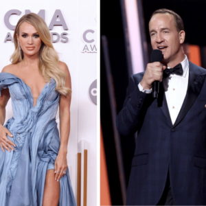 Carrie Underwood at the 56th Annual CMA Awards, Peyton Manning hosting the 56th Annual CMA Awards