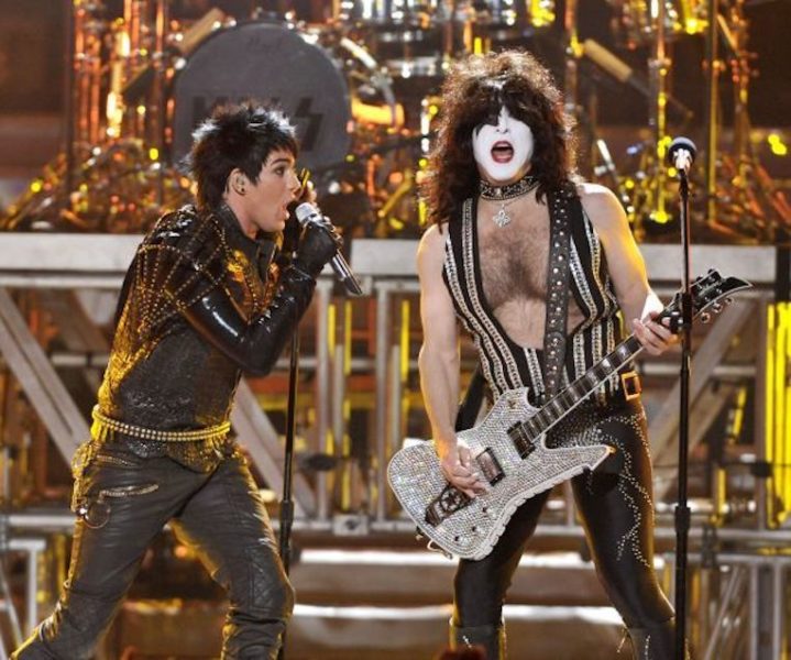 Adam Lambert on stage with Kiss on 'American Idol'