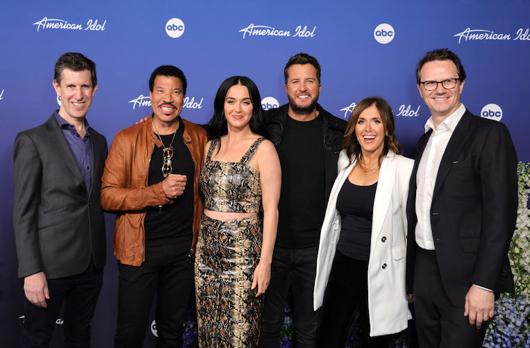 Sr. VP, Head of Content at HULU, Craig Erwich, Lionel Richie, Katy Perry, Luke Bryan, Megan Michaels and Peter Rice attend "American Idol" 20th Anniversary Celebration at Desert 5 Spot