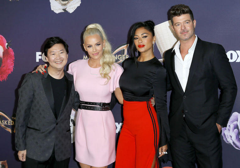 Ken Jeong, Jenny McCarthy, Nicole Scherzinger, and Robin Thicke on 'The Masked Singer' red carpet