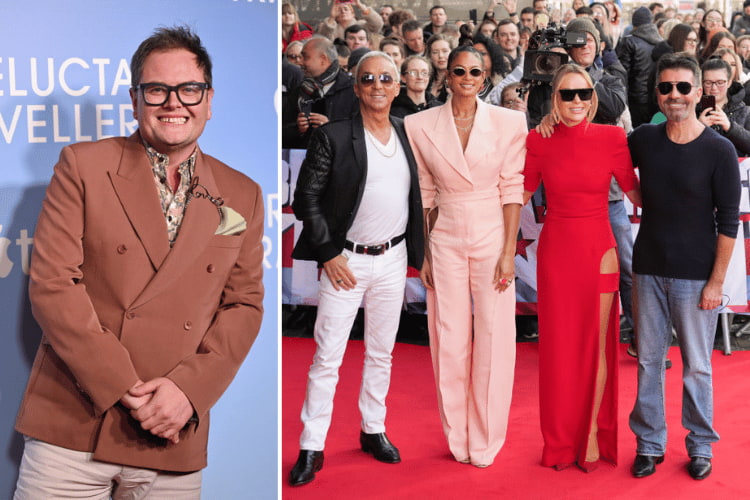 Alan Carr at the premiere of "The Reluctant Traveller", Bruno Tonioli, Alesha Dixon, Amanda Holden, and Simon Cowell at the Manchester Britain's Got Talent filming