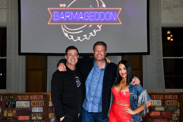 Carson Daly, Blake Shelton, and Nikki Bella on Barmageddon