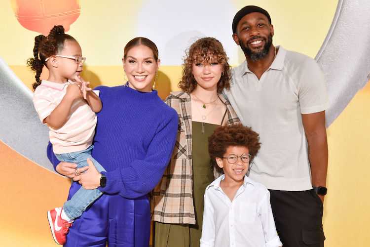 aia Boss, Allison Holker, Weslie Fowler, Maddox Laurel Boss, and Stephen "tWitch" Boss attend Illumination and Universal Pictures' "Minions: The Rise of Gru"