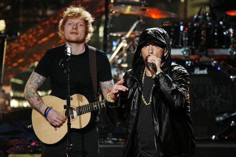 Ed Sheeran and Eminem at the 37rh Annual Rock and Roll Hall of Fame Induction Ceremony