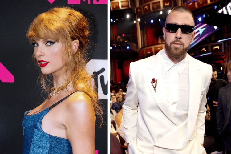 Taylor Swift at the 2023 MTV VMAS, Travis Kelce at the 2023 EPSYS