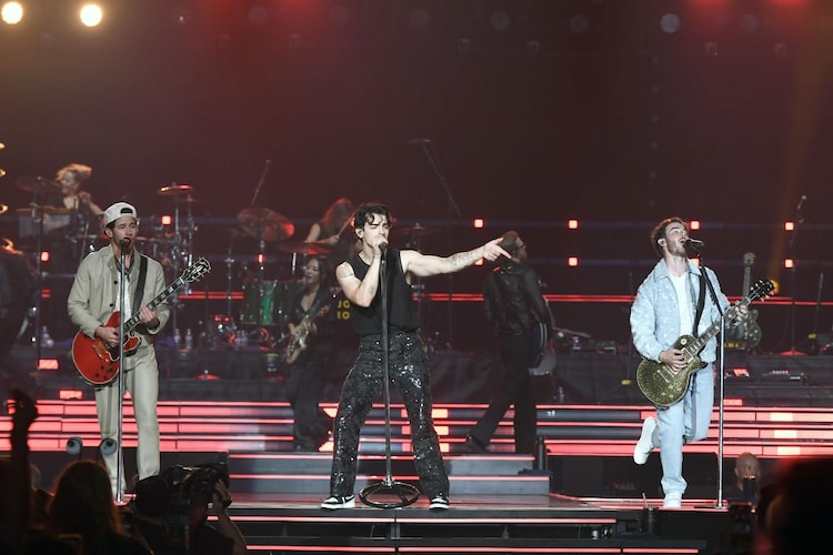 The Jonas Brothers perform at MGM Grand Garden Arena in Las Vegas Nevada