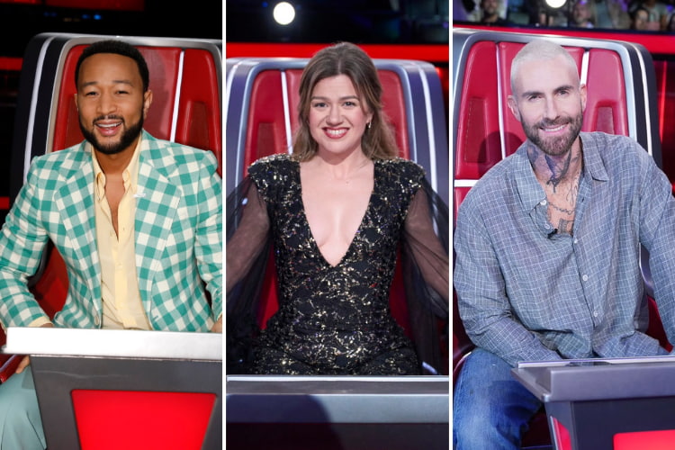John Legend, Kelly Clarkson, and Adam Levine on 'The Voice'