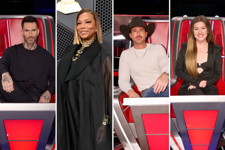 Adam Levine, Queen Latifah, Riley Green, and Kelly Clarkson for 'The Voice' Season 30.